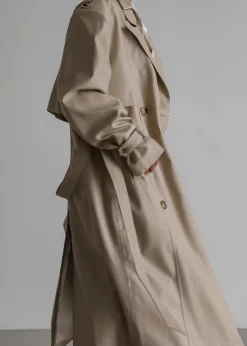The Frankie Shop Diana Faux Leather Trench Coat Beige Hot
