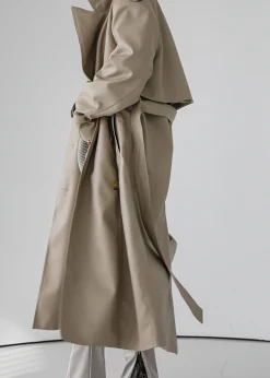 The Frankie Shop Diana Faux Leather Trench Coat Beige Hot