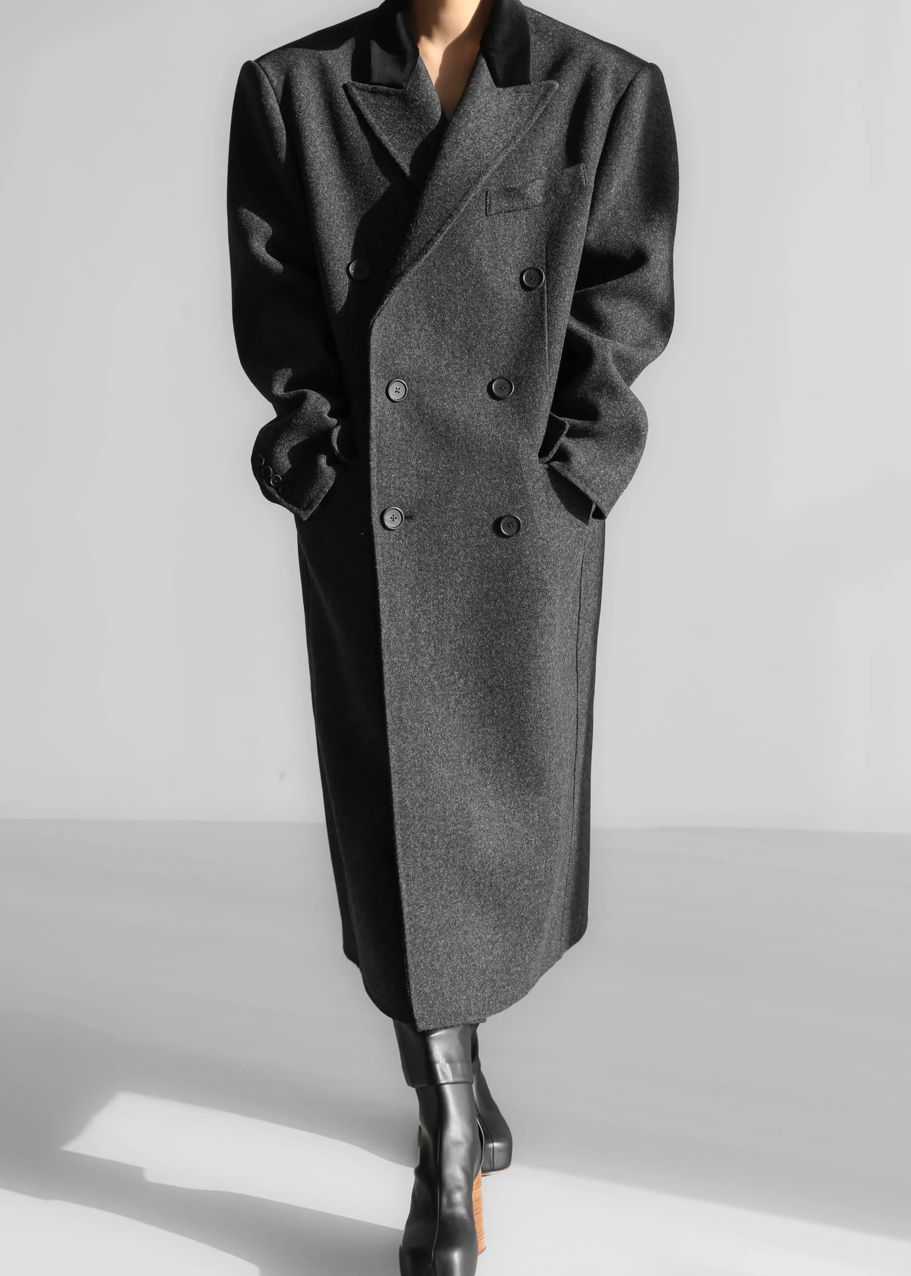The Frankie Shop Dolly Contrast Collar Coat Dark Grey Melange