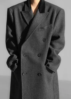 The Frankie Shop Dolly Contrast Collar Coat Dark Grey Melange