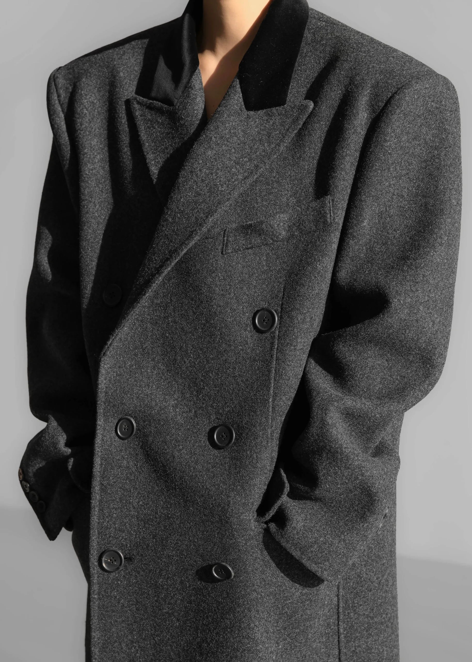The Frankie Shop Dolly Contrast Collar Coat Dark Grey Melange