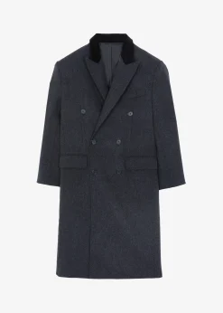 The Frankie Shop Dolly Contrast Collar Coat Dark Grey Melange
