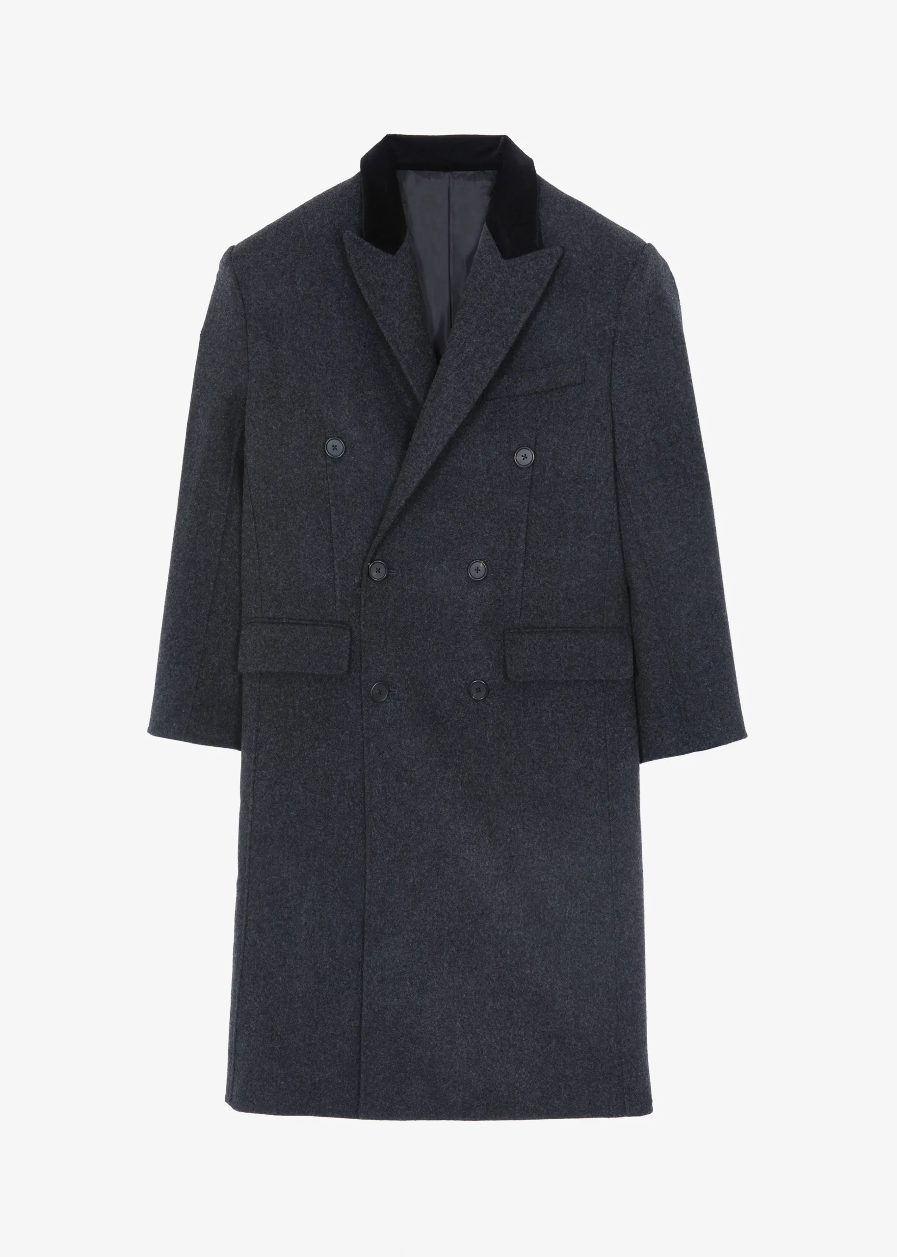 The Frankie Shop Dolly Contrast Collar Coat Dark Grey Melange