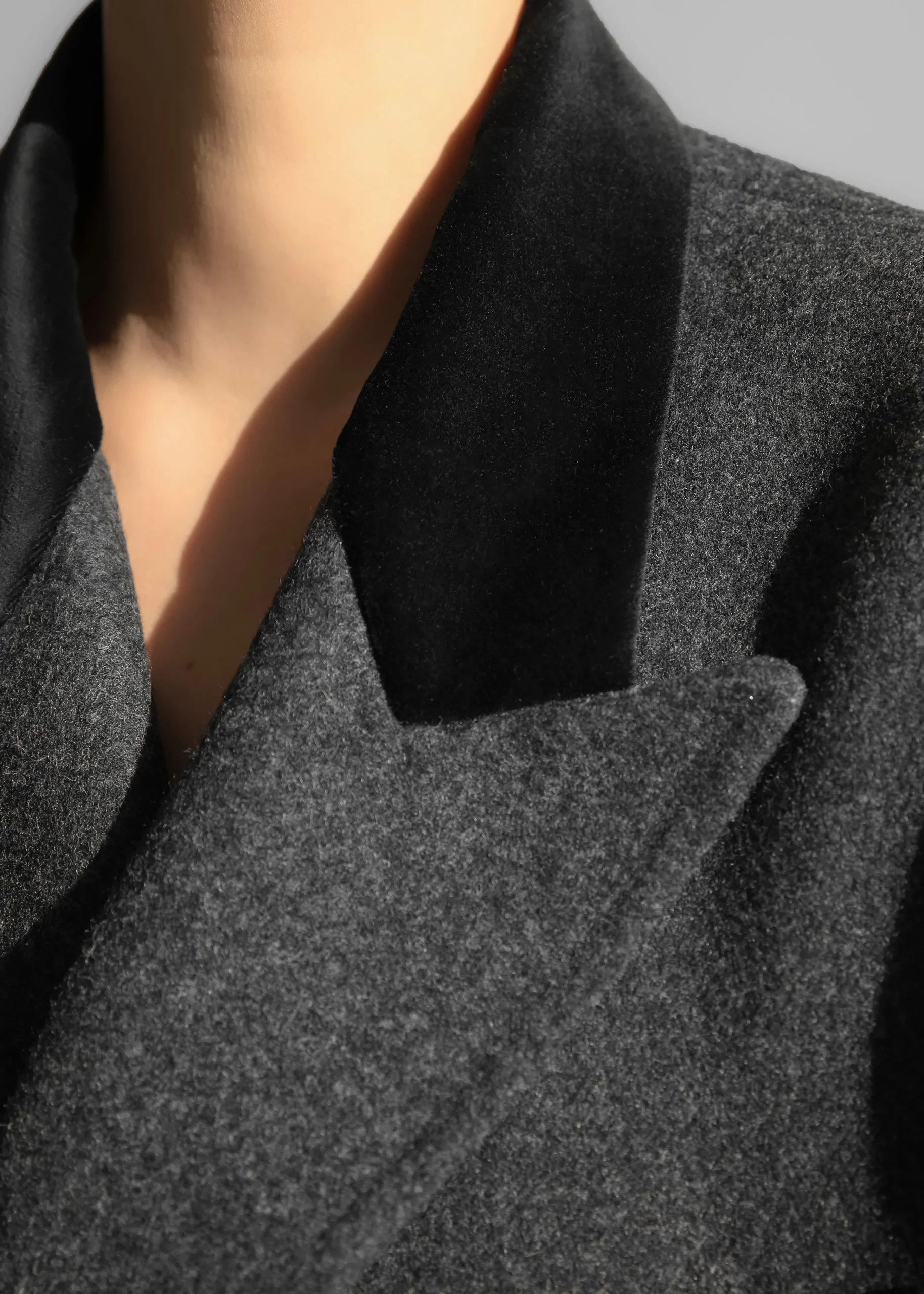 The Frankie Shop Dolly Contrast Collar Coat Dark Grey Melange