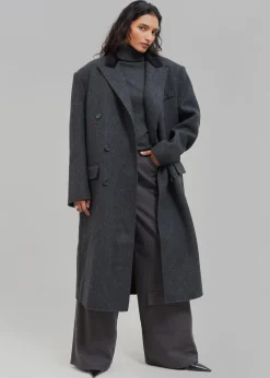 The Frankie Shop Dolly Contrast Collar Coat Dark Grey Melange