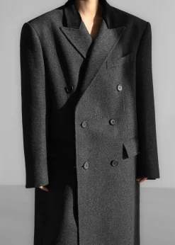 The Frankie Shop Dolly Contrast Collar Coat Dark Grey Melange