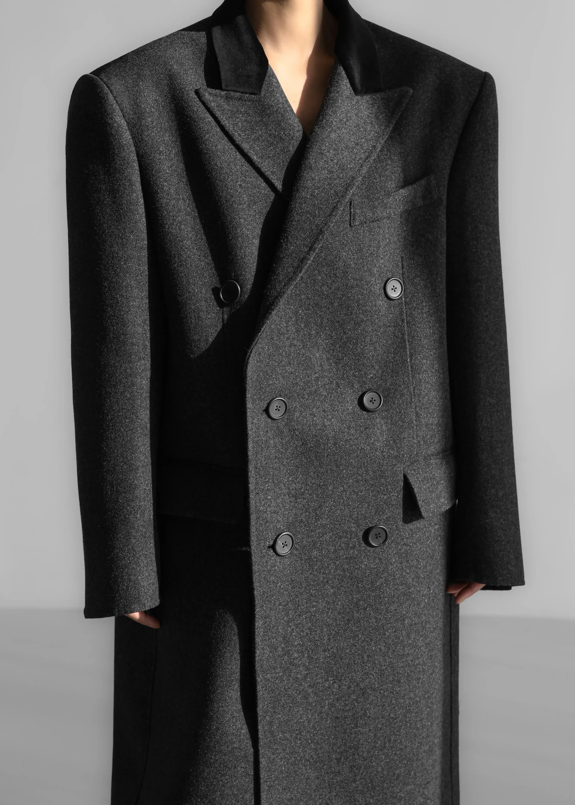 The Frankie Shop Dolly Contrast Collar Coat Dark Grey Melange