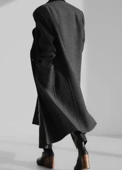 The Frankie Shop Dolly Contrast Collar Coat Dark Grey Melange