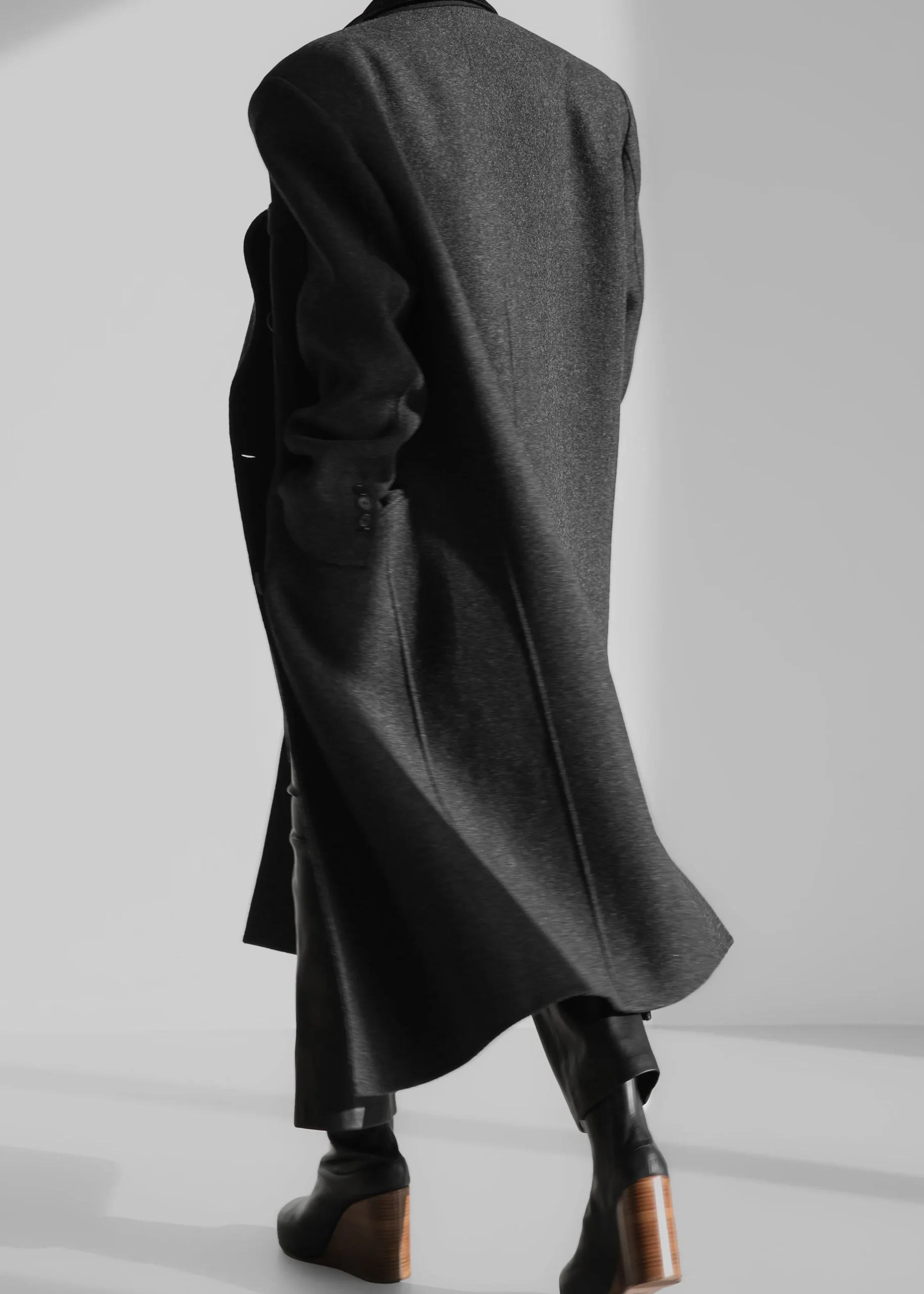 The Frankie Shop Dolly Contrast Collar Coat Dark Grey Melange