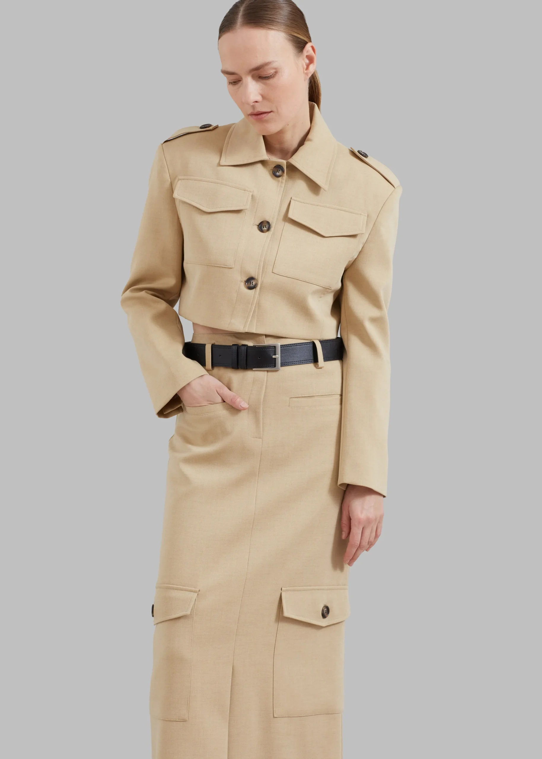 The Frankie Shop Eden Cropped Cargo Jacket Beige Clearance