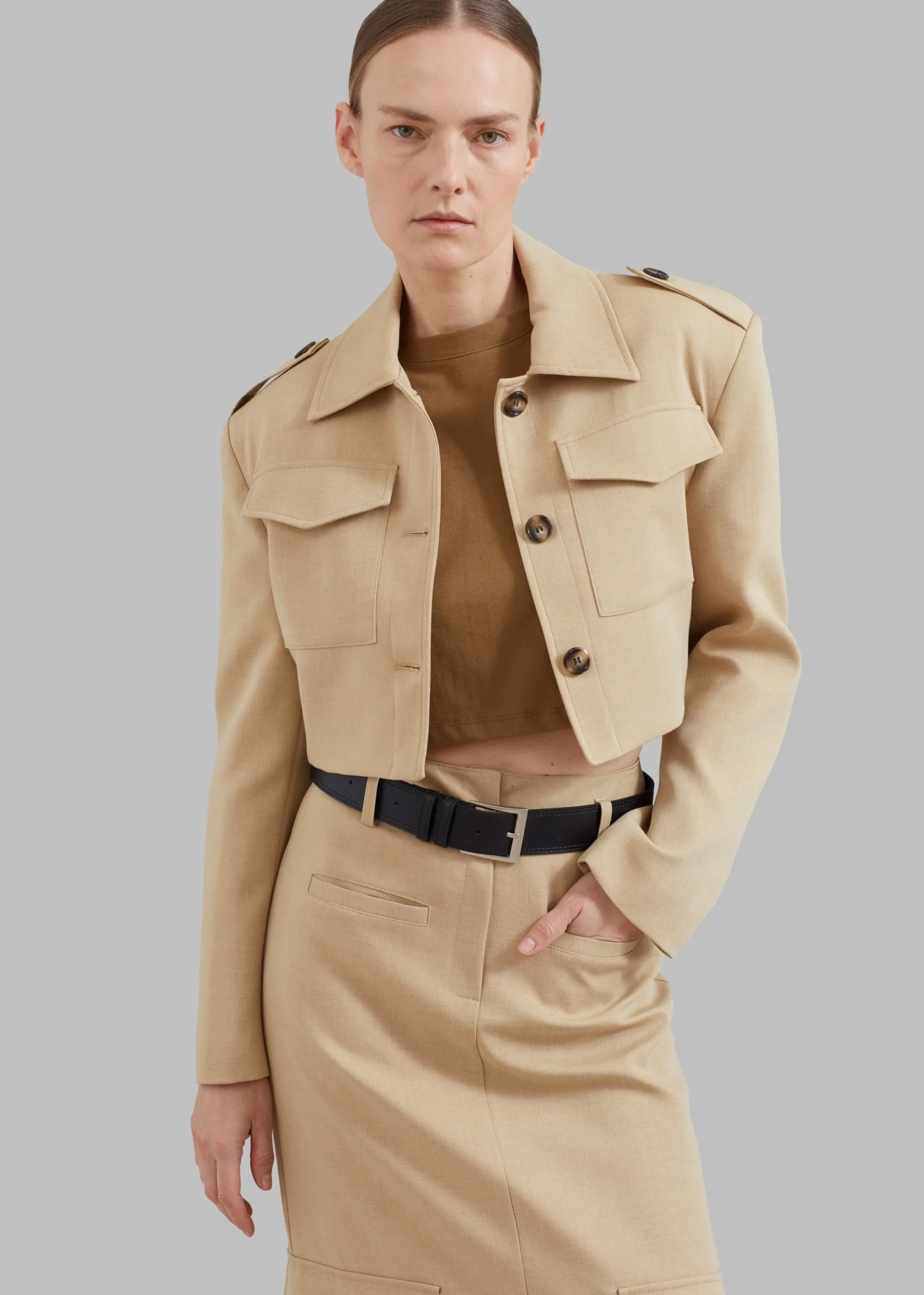 The Frankie Shop Eden Cropped Cargo Jacket Beige Clearance
