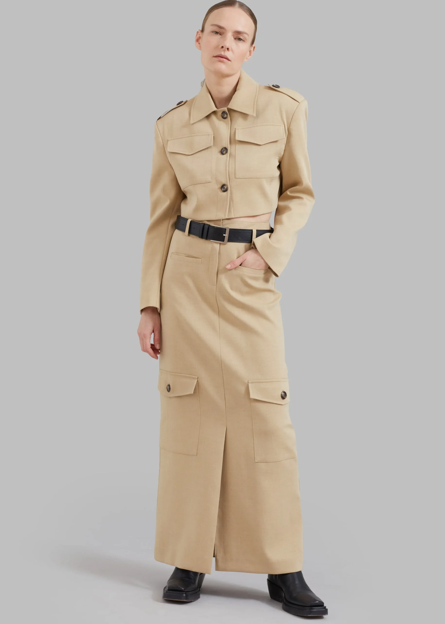 The Frankie Shop Eden Cropped Cargo Jacket Beige Clearance