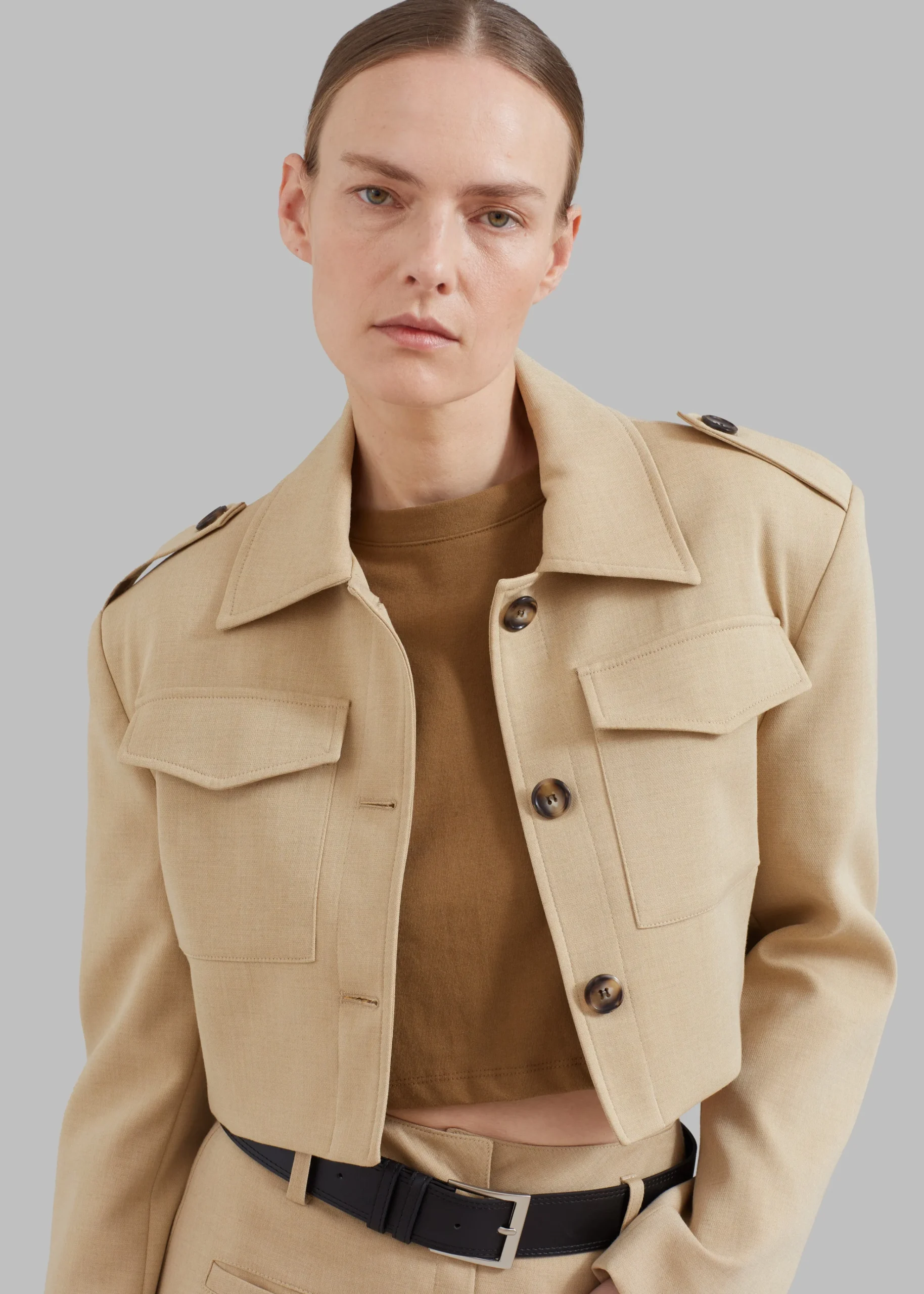 The Frankie Shop Eden Cropped Cargo Jacket Beige Clearance