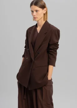 The Frankie Shop Elna Double Breasted Blazer Brown Discount