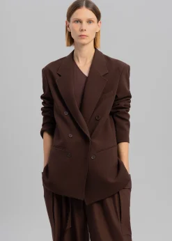 The Frankie Shop Elna Double Breasted Blazer Brown Discount
