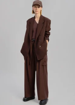 The Frankie Shop Elna Double Breasted Blazer Brown Discount