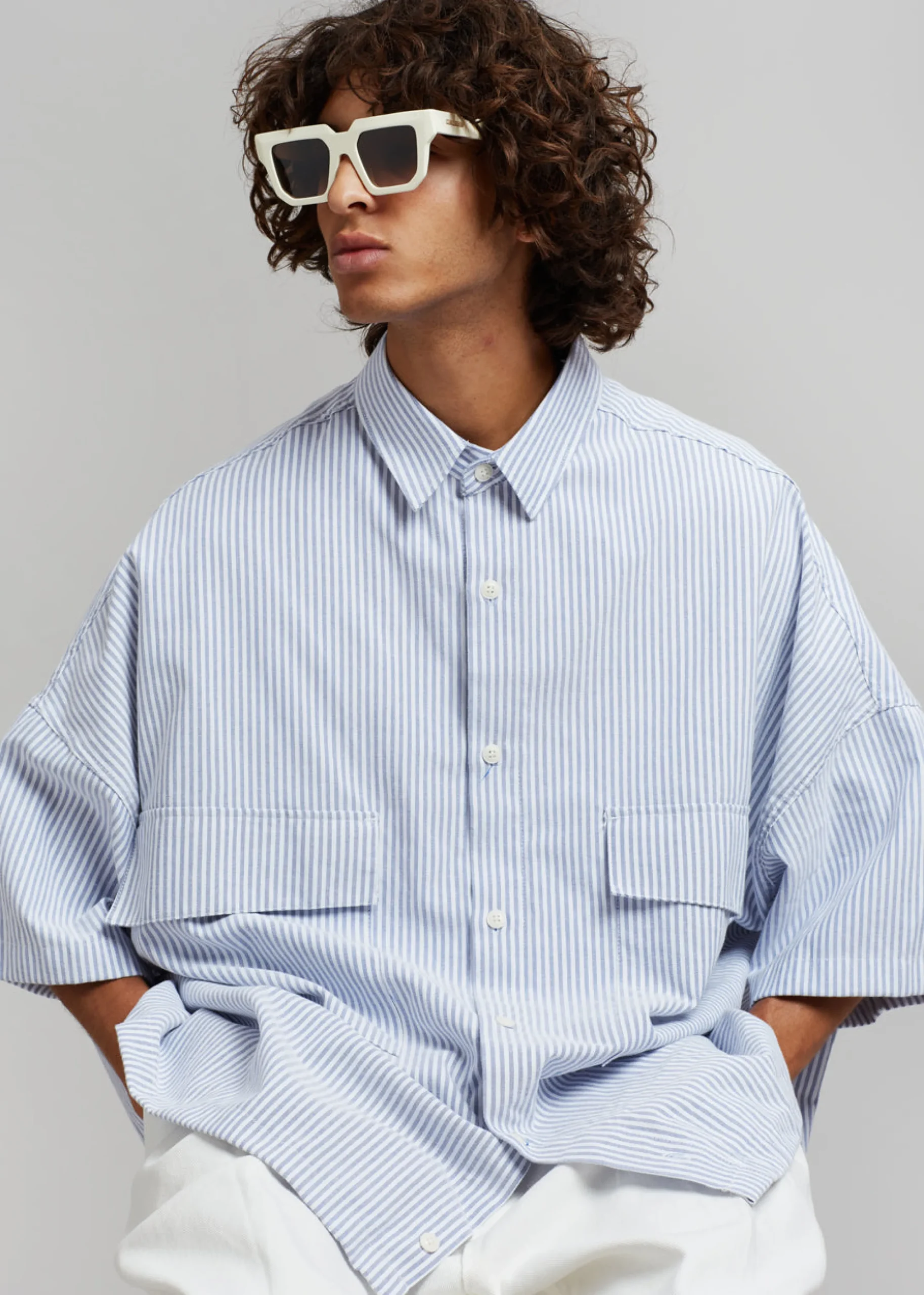 The Frankie Shop Ethan Pocket Shirt Blue Stripe Discount
