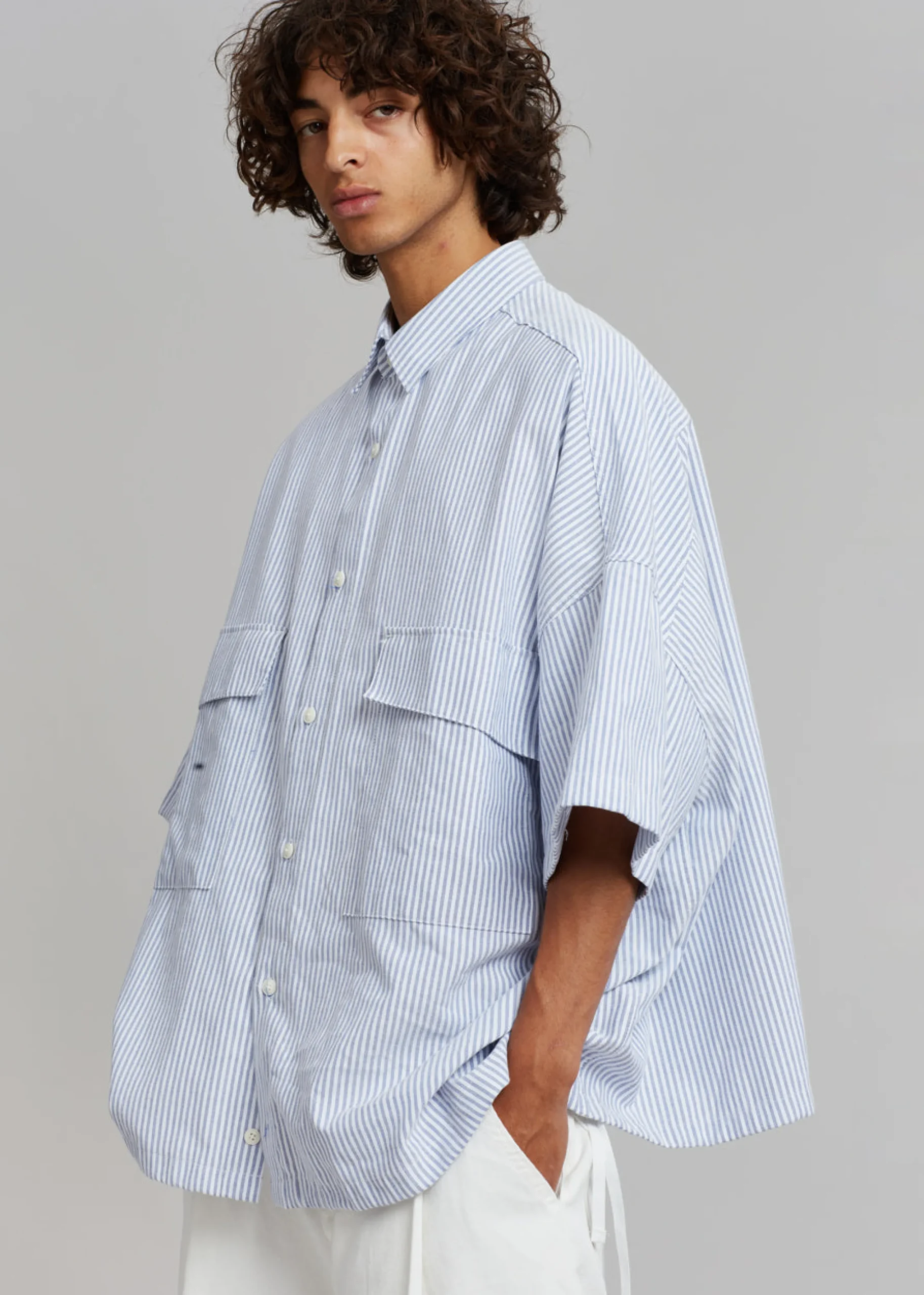 The Frankie Shop Ethan Pocket Shirt Blue Stripe Discount