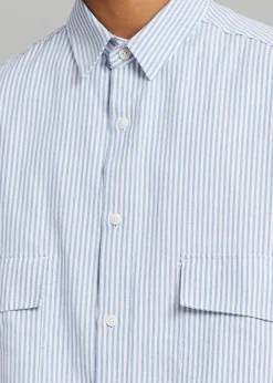 The Frankie Shop Ethan Pocket Shirt Blue Stripe Discount