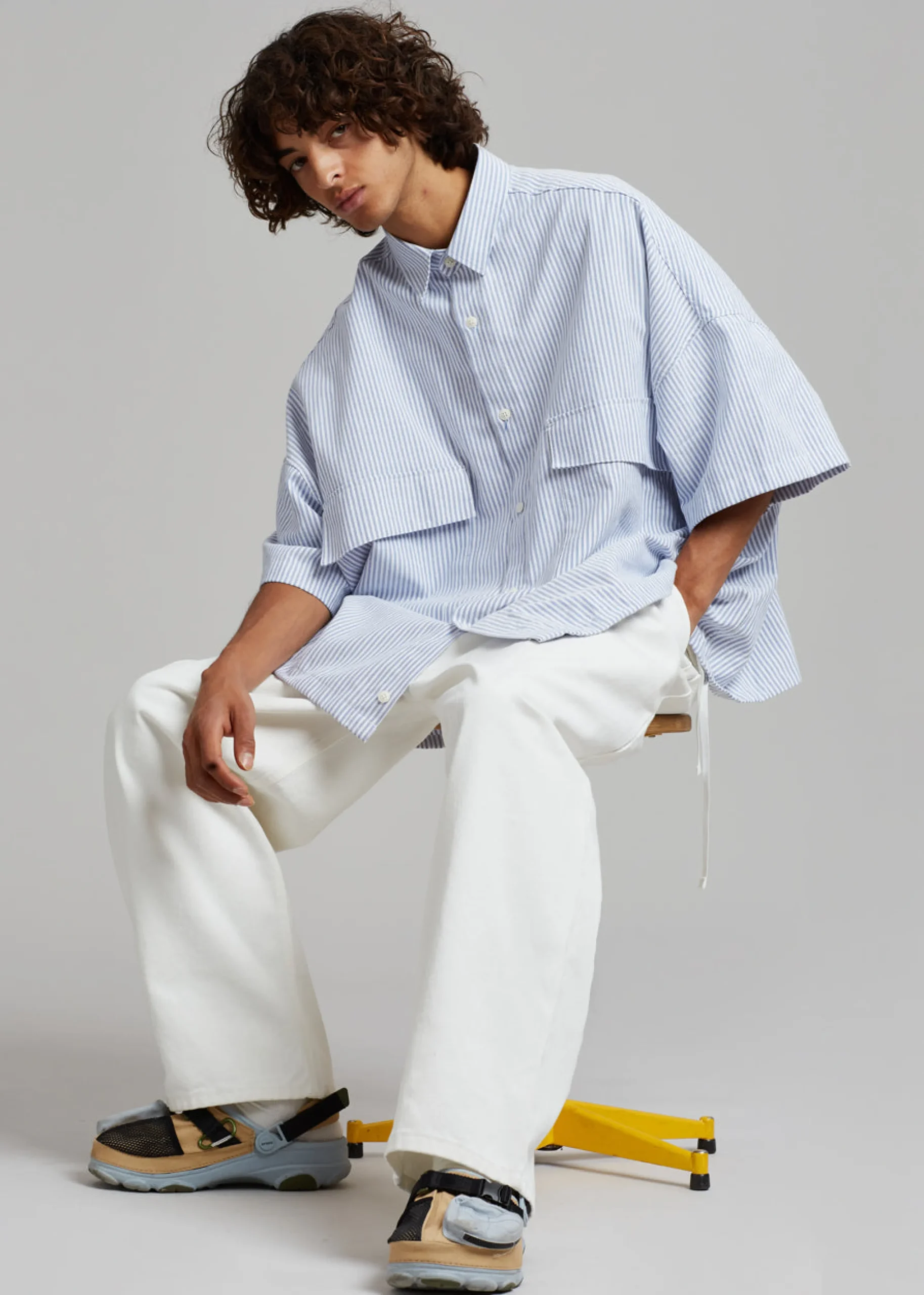 The Frankie Shop Ethan Pocket Shirt Blue Stripe Discount