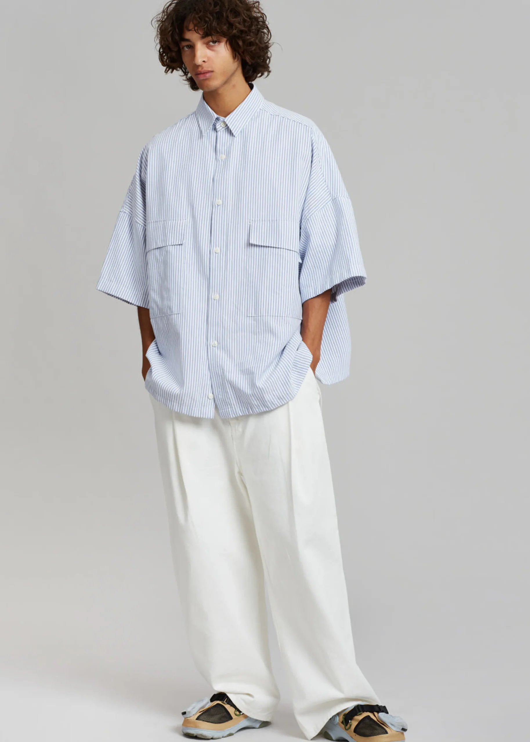 The Frankie Shop Ethan Pocket Shirt Blue Stripe Discount