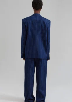 The Frankie Shop Fargo Oversized Denim Padded Blazer Navy Pinstripe Outlet