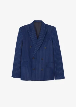The Frankie Shop Fargo Oversized Denim Padded Blazer Navy Pinstripe Outlet