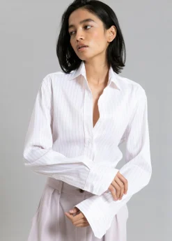 The Frankie Shop Flor Silky Shirt Pink Stripe Clearance