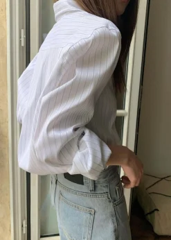 The Frankie Shop Flor Silky Shirt Pink Stripe Clearance