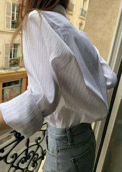 The Frankie Shop Flor Silky Shirt Pink Stripe Clearance