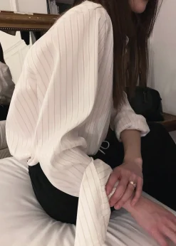 The Frankie Shop Flor Silky Shirt Pink Stripe Clearance