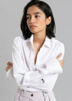 The Frankie Shop Flor Silky Shirt Pink Stripe Clearance