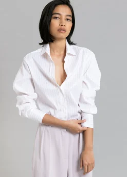 The Frankie Shop Flor Silky Shirt Pink Stripe Clearance