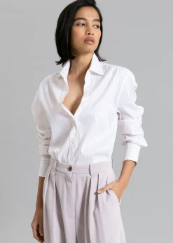 The Frankie Shop Flor Silky Shirt Pink Stripe Clearance