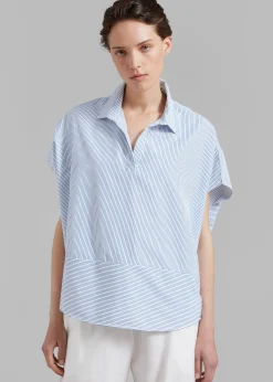 The Frankie Shop Flora Dolman Shirt Blue Stripe Hot