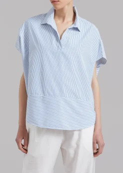 The Frankie Shop Flora Dolman Shirt Blue Stripe Hot