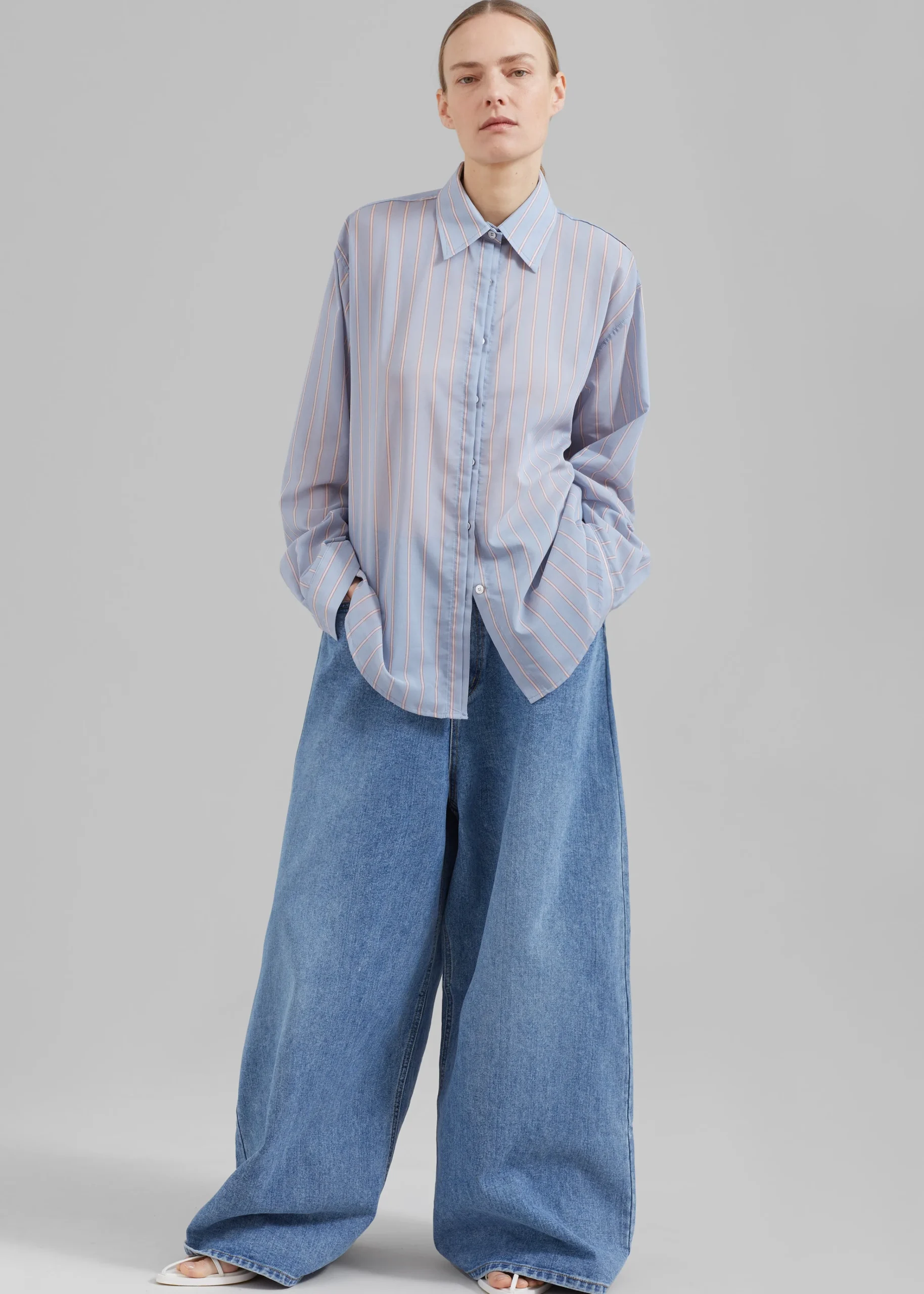 The Frankie Shop Florence Stripe Shirt Blue Combo Online
