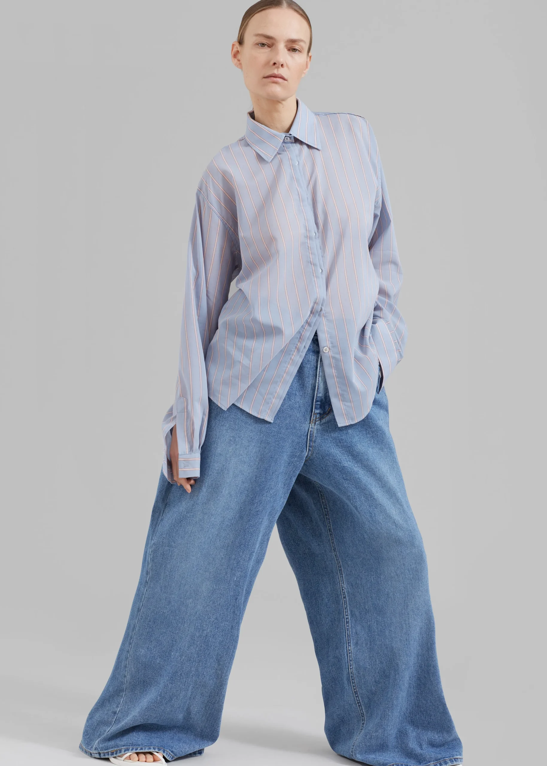 The Frankie Shop Florence Stripe Shirt Blue Combo Online