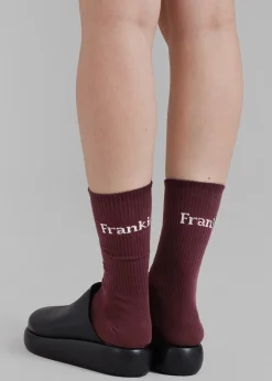 The Frankie Shop Frankie In English Ribbed Socks Bordeaux Online