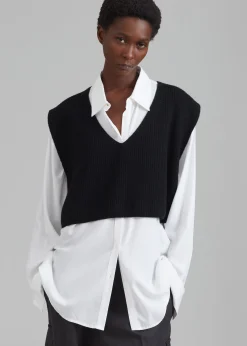 The Frankie Shop Fuji V-Neck Cropped Vest Black Discount