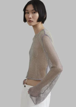 The Frankie Shop Ganni Embellished Mesh Blouse Silver New