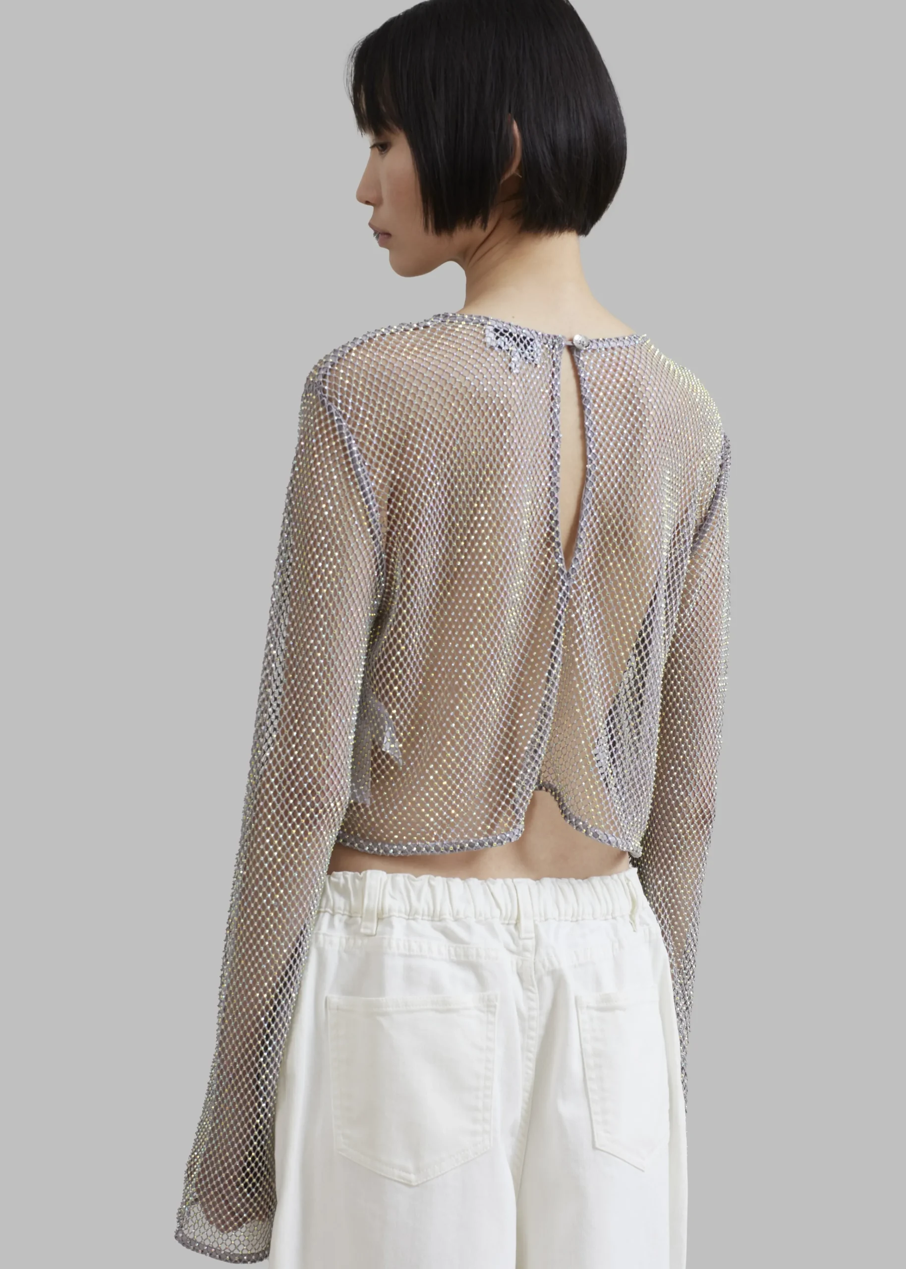The Frankie Shop Ganni Embellished Mesh Blouse Silver New