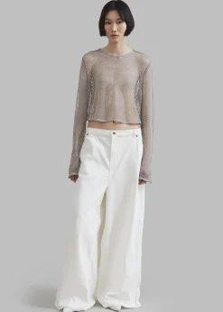 The Frankie Shop Ganni Embellished Mesh Blouse Silver New