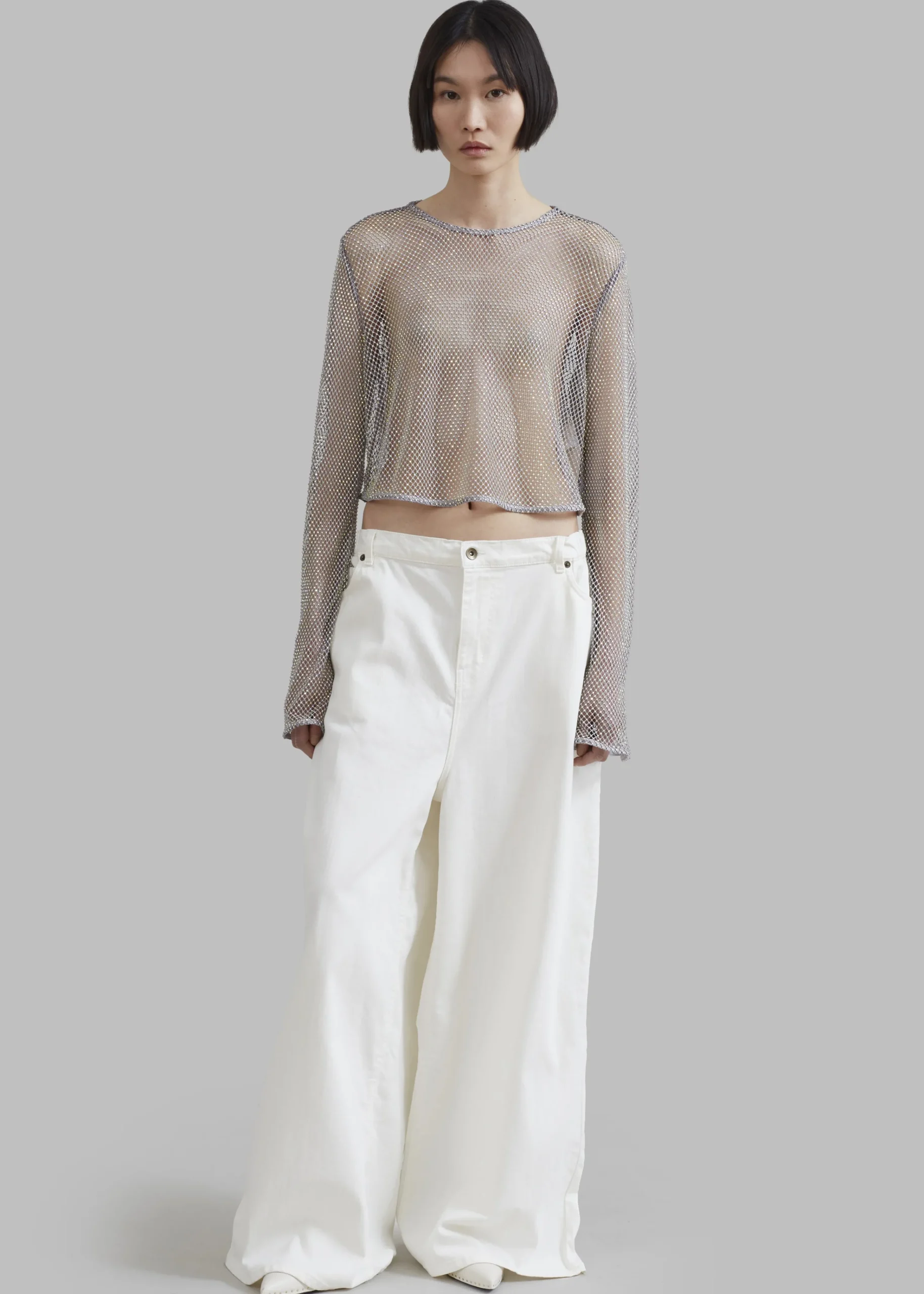 The Frankie Shop Ganni Embellished Mesh Blouse Silver New