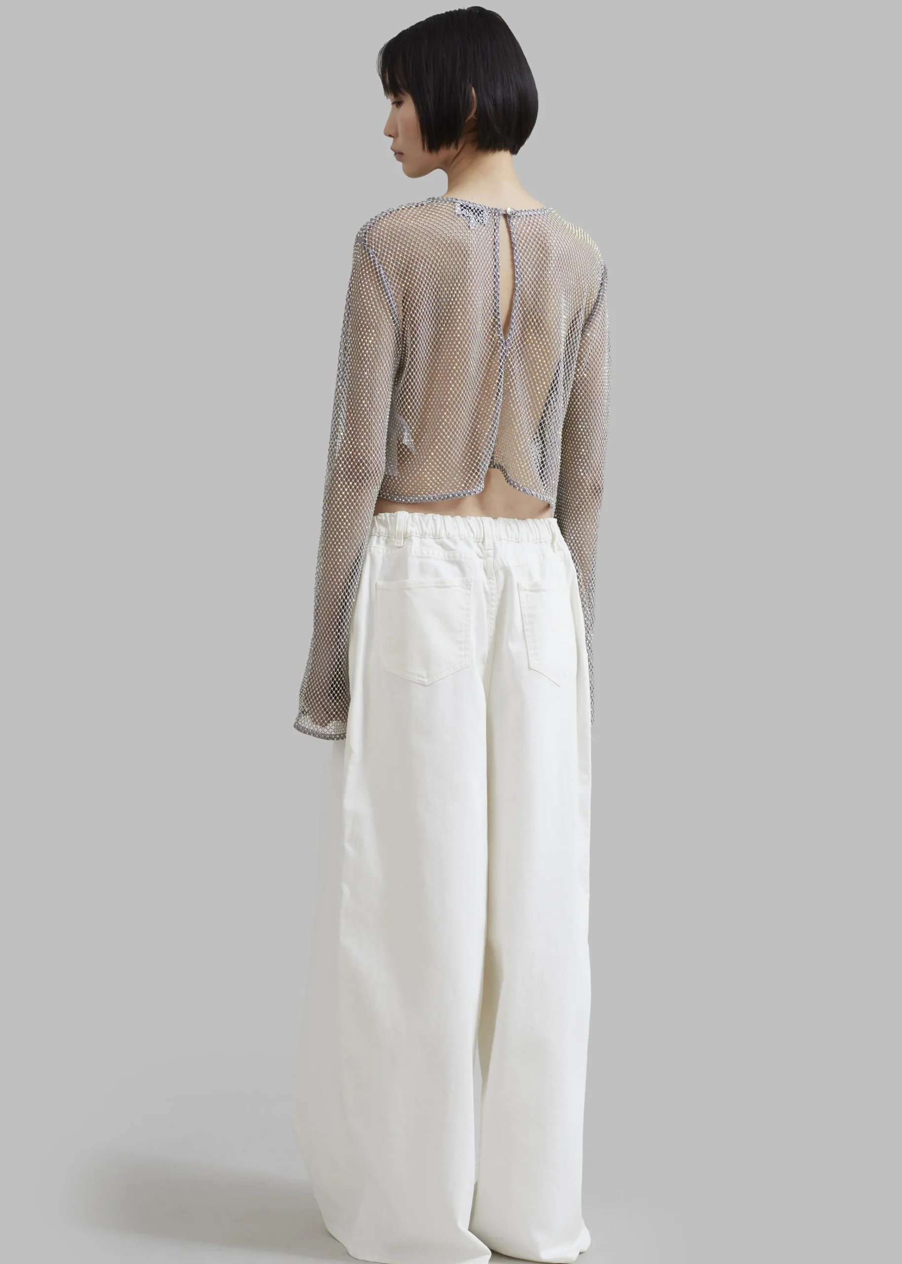 The Frankie Shop Ganni Embellished Mesh Blouse Silver New