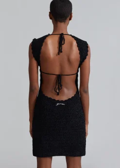 The Frankie Shop Ganni Velvet Crochet Open Back Mini Dress Black New