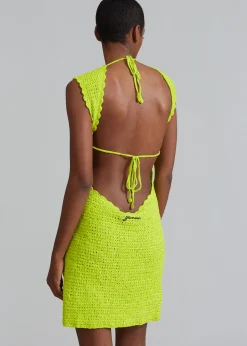 The Frankie Shop Ganni Velvet Crochet Open Back Mini Dress Lime Punch Clearance
