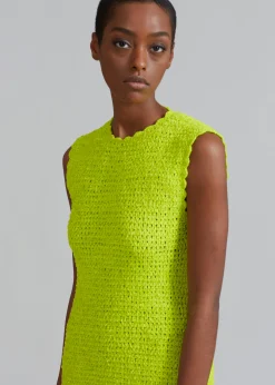 The Frankie Shop Ganni Velvet Crochet Open Back Mini Dress Lime Punch Clearance