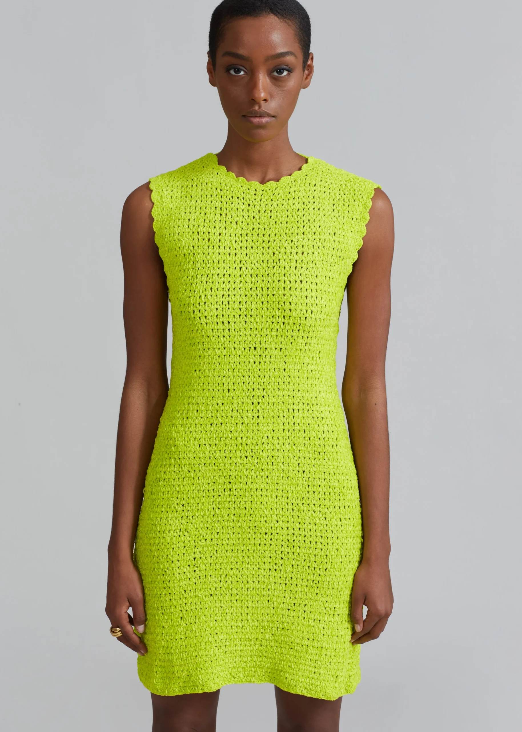 The Frankie Shop Ganni Velvet Crochet Open Back Mini Dress Lime Punch Clearance