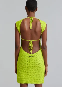 The Frankie Shop Ganni Velvet Crochet Open Back Mini Dress Lime Punch Clearance